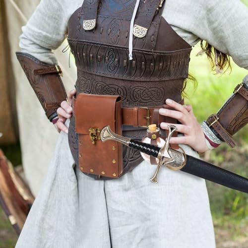 Belt Pouch Waist Bag Fanny Pack Steampunk Phone Holder Medieval Bag Leather Belt Renaissance Cosplay Costume Accessories (Tri-Brown) - color: Tri-Brown