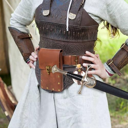 Belt Pouch Waist Bag Fanny Pack Steampunk Phone Holder Medieval Bag Leather Belt Renaissance Cosplay Costume Accessories (Tri-Brown) - color: Tri-Brown