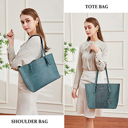Montana West Tote Bag for Women Purse and Handbags Set Embossed Collection Purse 2Pcs Set - color: 2 Set-turquoise＃
