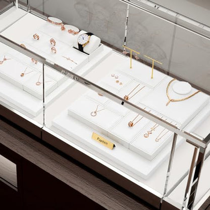 White PU Leather 3 Slot Necklace Display Stand | Triple Necklace Holder Tray, Premium Multi-Necklace Organizer for Retail Showcase & Product Photography - size: 6.3" x 3.15" x 0.98"