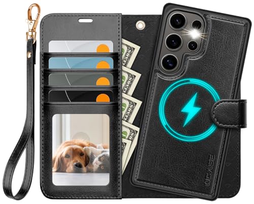 OCASE for Samsung Galaxy S25 Ultra Detachable Wallet Case, Black | 2-in-1, Card Holder, RFID Blocking, Stand, Wrist Strap, Shockproof, Wireless Charging, Magnetic, PU Leather Flip Phone Cover - color: Black, size: Samsung Galaxy S25 Ultra