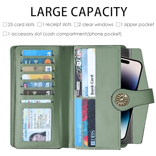 Travelambo Women's Wallet RFID Blocking Trifold Clutch Large Capacity Credit Card Holder Travel Purse - color: ReNapa Light Green