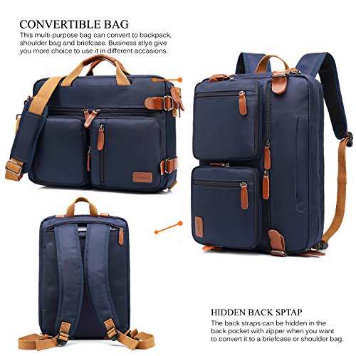 CoolBELL Convertible Backpack Messenger Bag Shoulder Bag Laptop Case Handbag Business Briefcase Multi-Functional Travel Rucksack Fits 17.3 Inch Laptop for Men/Women (Blue) - color: Blue, size: 17.3 Inches