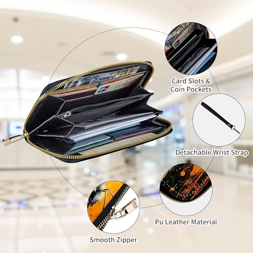 Womens Wallet, Large Capacity RFID Blocking PU Leather Wristlet Wallets Bee Design for Women Ladies Men Credit Card Holder Zipper Wallet Phone Holder Clutch Travel Purse - color: Bee