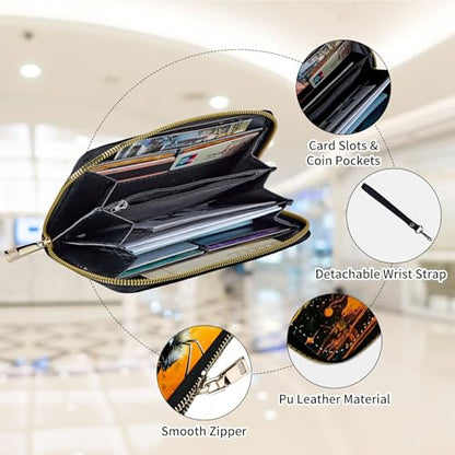 Womens Wallet, Large Capacity RFID Blocking PU Leather Wristlet Wallets Bee Design for Women Ladies Men Credit Card Holder Zipper Wallet Phone Holder Clutch Travel Purse - color: Bee