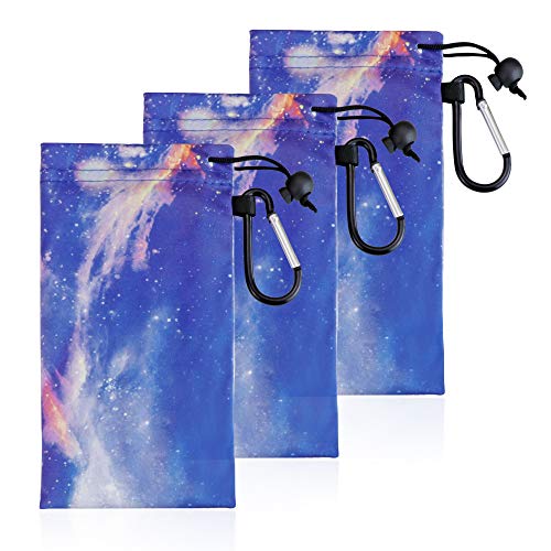 LifeArt Cleaning Storage Glasses Pouch, Portable Sunglasses Case with Carabiner, Pouch with Hook or Double Lens Pouch - color: Jd_starry Sky
