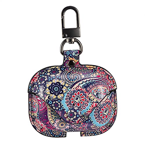 Genuine Leather Case for AirPods Pro 2,Shockproof Protective Cover Compatible with Apple Airpods Pro 2nd Generation Charging Case (2022),Soft Headphone Cases for Women Men with Keychain（07） - color: Pink Paisley