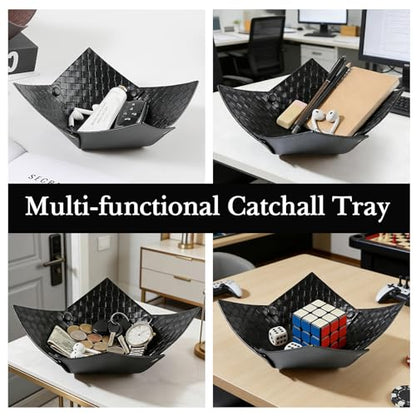KINIVA 2 Pack PU Leather Jewelry Valet Tray for Men Women,Small Key Bowl for Entryway Table,Portable Travel Catchall Dice Tray (Bowl-Black-2pcs) - style: Bowl-Black-2pcs