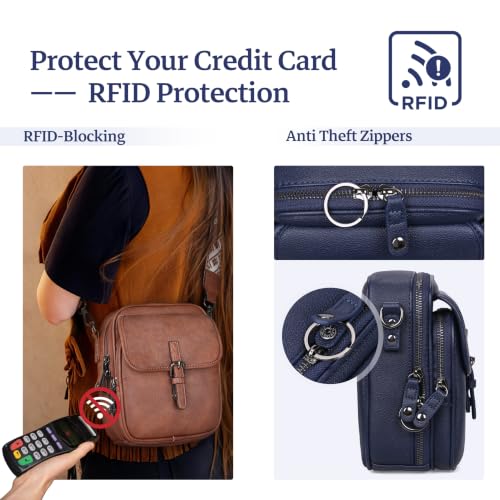 Leather Crossbody Bag for Women Small Anti Theft Messenger Purse | RFID Blocking,Safety Zipper,10 Card Slots,Removable Straps,Multi Pockets,Roomy,Shoulder,Key Leash,Cell Phone Bag,Chic,Travel - color: Dark Blue