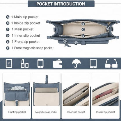 Crossbody Bags for Women,6 Pockets Vagan Leather Shoulder Bag for Daily Use | Boho Guitar Strap, Shoulder Bag, Travel Use - color: Blue and Beige