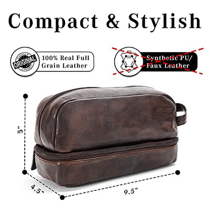 Premium Handmade Leather Toiletry Bags for Men and Women, Genuine Leather Dopp Kit and Shaving Bag for Men, Travel Cosmetic Bag for Women's and Men's, Retro - Cognac - color: Retro - Cognac (Large)