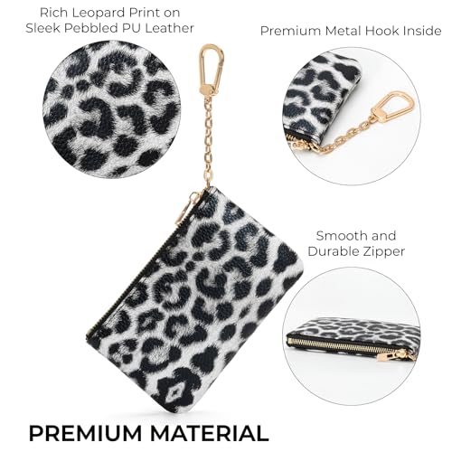 Leopard Print Coin Purse with Keychain - PU Leather Small Coin Pouch Key Pouch Small Card Holder Keychain Wallet Change Purse for Women and Men (Snow Leopard) - color: Z - Snow Leopard