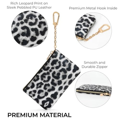 Leopard Print Coin Purse with Keychain - PU Leather Small Coin Pouch Key Pouch Small Card Holder Keychain Wallet Change Purse for Women and Men (Snow Leopard) - color: Z - Snow Leopard