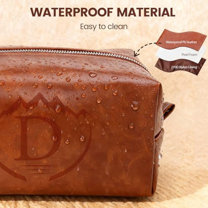 Toiletry Bag for Men,Mens Travel Toiletry Organizer,Personalized Men's Travel Essentials,Water Resistant PU Leather Shaving Bag for Dad Husband Boyfriend, Birthday Gifts for Him,Brown - D - style: Brown D
