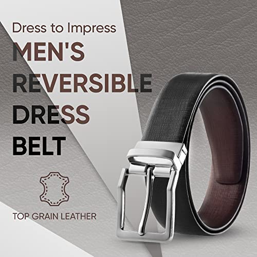 Prospero Comfort Men's Reversible Classic Dress Belt Italian Top Grain Leather Black & Brown Rotating Buckle - color: Criss Cross Design Black & Brown, size: Size 42
