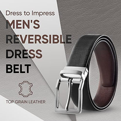 Prospero Comfort Men's Reversible Classic Dress Belt Italian Top Grain Leather Black & Brown Rotating Buckle - color: Criss Cross Design Black & Brown, size: Size 40