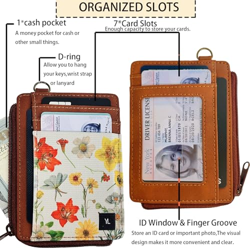 Wallet Rfid Card Holder Credit Cardholder for Women Men Thin Pocket Card Case Small Slim Minimalist Keychain Wristlet Wallets Leather (Flowers 2) - color: Flowers 2