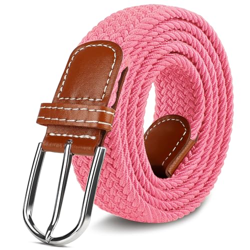 Multicolored Woven Stretch Belt for Men and Women, Braided Elastic Golf Belts Jeans Casual Pants Sport Belt - color: Pink, size: for Waist Size 32"-37"