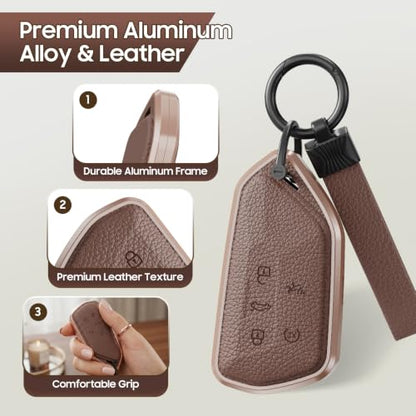 for Volkswagen Key Fob Cover, Aluminum and Leather Protective Case | Premium Shell with Keychain Compatible with VW Tiguan Atlas ID4 Golf Smart Key (D Black)