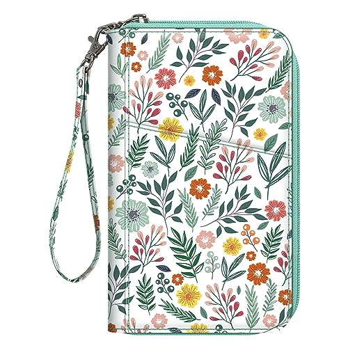 FINTIE Family Passport Holder Wallet Travel Document Organizer Clutch Bag | RFID Blocking Credit Cards Case Cover for Women Men - color: Spring