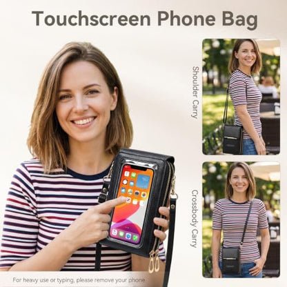 Women's Touch Screen Mobile Phone Messenger Bag, 2026 Anti Touchscreen Crossbody Phone Purse for Women,Anti-Theft Leather Bag - color: Brown