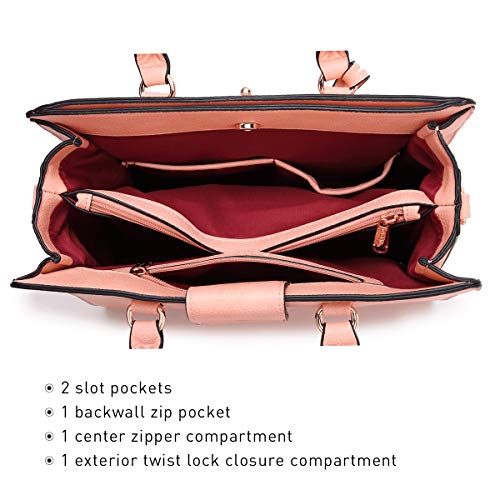 Dasein Women Handbags Purses Ladies Work Purse Satchel Tote Top Handle Shoulder Bags with Matching Clutch - color: 1pebbled Pink