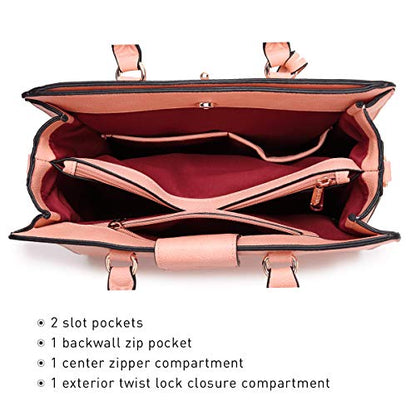Dasein Women Handbags Purses Ladies Work Purse Satchel Tote Top Handle Shoulder Bags with Matching Clutch - color: 1pebbled Pink