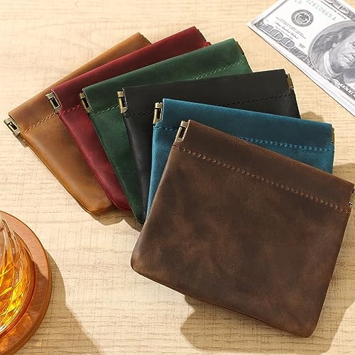 Jack&Chris Mini Coin Purse, Genuine Leather Small Coin Wallet, Leather Squeeze Coin Purse Pouch Change Holder For Men & Women, JC309 - color: Coffee