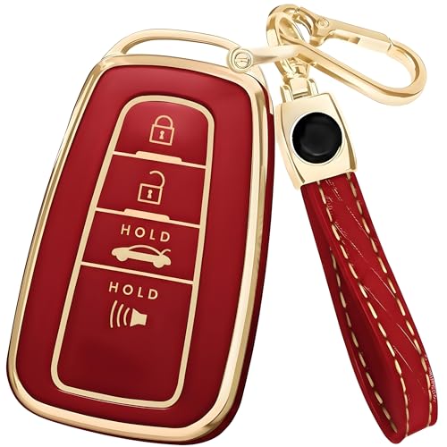 Toyota Key Fob Cover for RAV4, Camry, Highlander, Prius & more – Key Cover + Gold Key Chain Included (Gold & Red)