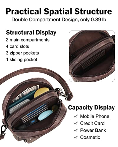 FADEON Small Purses for Women Crossbody Bags, RFID Anti-Theft 4 Card Slots - color: Coffee Brown Retro Style