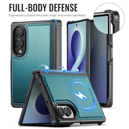 Defencase for Galaxy Z Fold 8 Case Wallet Compatible with Magsafe, Green | Magnetic Detachable, RFID Bolcking Card Holder, Zipper, PU Leather, Drop-Proof Phone Cases Cover for Samsung Galaxy Z Fold 8 - color: (Detachable with Magsafe)-Blue Green