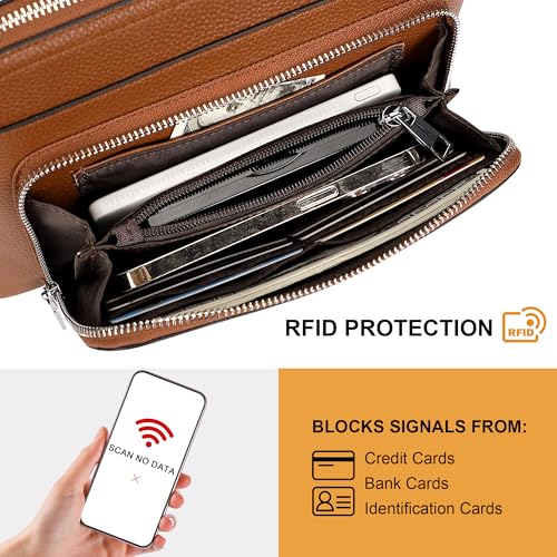 Genuine Leather Crossbody Bags for Women with Card Slots | Ladies Handbag and Purses with RFID-Blocking, 9 Pockets, Adjustable Strap for Shoulder, Fits 7.9 ipad - color: Brown New