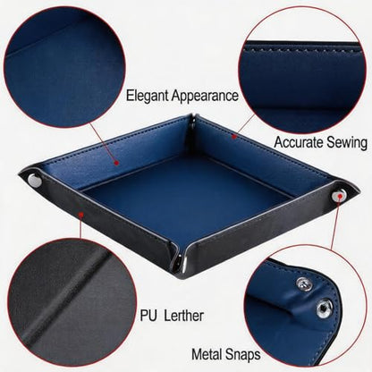 Valet Tray Desktop Storage Organizer – Vegan Leather Catchall Tray Bedside Vanity Tray Nightstand Caddy Holder for Remote Controller, Watch, Keys, Phone, Wallet, Coin, Jewelry, Navy - color: Navy Blue