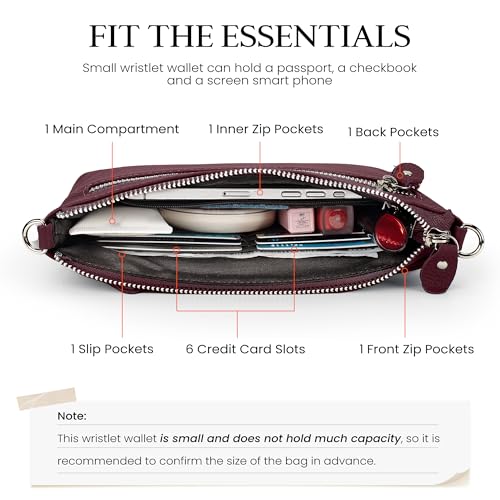 befen Genuine Leather Wristlet Clutch Wallet Purses with RFID Blocking | Small Crossbody Bags Shoulder Handbag for Women, Genuine Leather Wristlet Clutch Wallet Purses with RFID Blocking - color: Burgundy