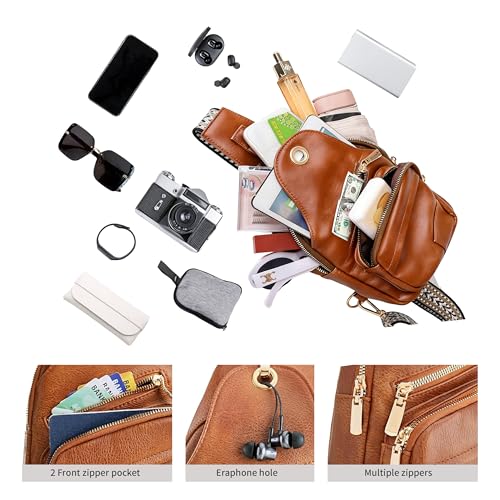 Sling Bag Set, PU Leather Sling Bag, Multi-Zipper Design for Travel, Outdoors, Valentine’s Day Gifts - color: 02-lbrown