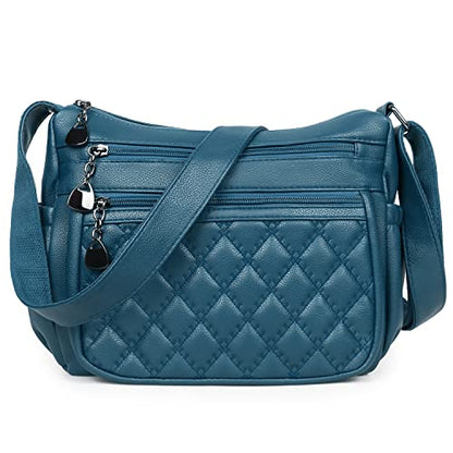 Crossbody Purse for Women Ladies Soft PU Leather Shoulder Bag Medium Roomy Handbag Fashion Tote Top Handle Satchel - color: 8963-lake Blue