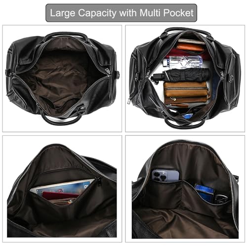 Genuine Leather Travel Bag Large Capacity Waterproof Luggage Duffel Bag with Shoe Compartment, Shoulder Handbag for Men Women Holiday Business Trip