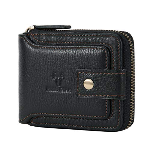 Zipper Wallet Men RFID Blocking Leather Bifold Wallets For Men - Flap ID Window Zip Coin Pocket Mens Zipper Wallets - Big Capacity Credit Card Travel Wallet (Black) - color: Black