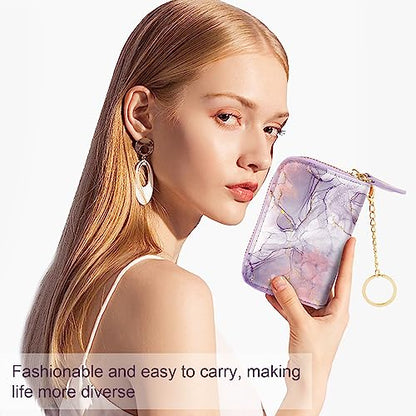Credit Card Holder Small Double Zipper Card Wallet for Women with Keychain, Smokey Purple - color: Smokey Purple
