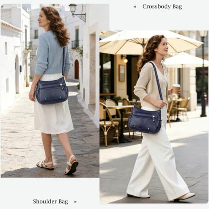 Women Soft PU Leather Shoulder Handbag Multi Pocket Crossbody Bag Ladies Medium Roomy Purses Fashion Tote Top Handle Satchel - color: Blue