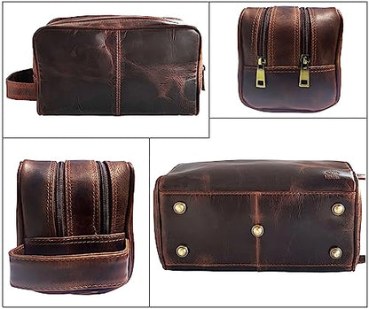 RUSTIC TOWN Leather Toiletry Bag for Men - Travel Shaving Ditty Kit - Bathroom Shower Toiletries Organizer - Leather Cosmetic Bag for Women (Walnut Brown) - color: Walnut Brown
