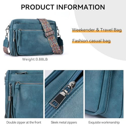 MEITRUE Crossbody Bags for Women, Vegan Leather Crossbody Purse Trendy Multi Pockets Shoulder Handbag with Tassel - color: 03-peacock Blue