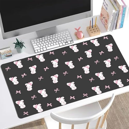 Bow Bunny Desk Mat, Cute Extended Gaming Keyboard Mouse Pad, Large Office Desk Cover Mat Pad Deskmat, Non-Slip Leather Home Office Desk Mat Protector 23.6"x11.8" - color: Bunny, size: S(23.6×11.8 inch)