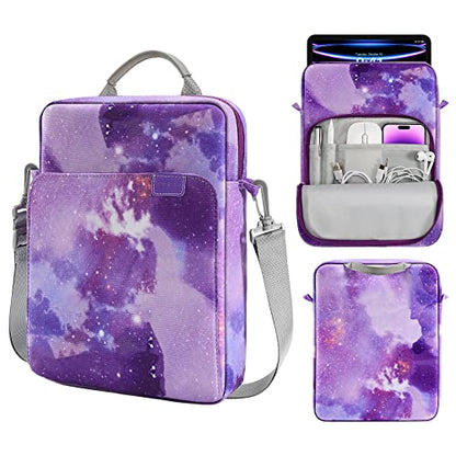 MoKo 13 Inch Tablet Sleeve Bag Carrying Case with Shoulder Strap Handle - color: Purple Starry Sky, size: 12.9 inch