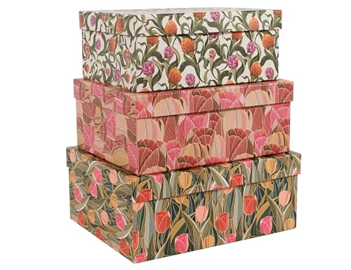 3-Piece Decorative Storage Boxes with Lids, Tulip Design, Vintage Floral, Cardboard Paperboard Keepsake box Set, Photo Storage Box for Memory, Home Decor, Modern Decoration Organizer - color: TULIP