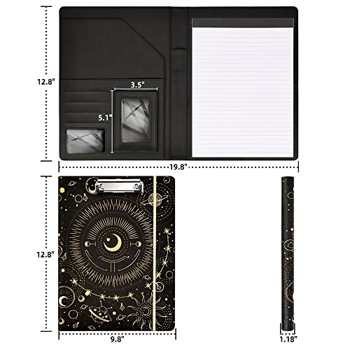 Ospelelf Clipboard Folio with Notepad and Pocket Leather Storage Clipboard Binder Padfolio for Women - color: Black Tarotcards