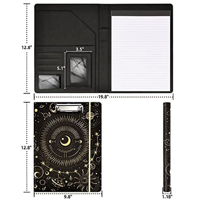 Ospelelf Clipboard Folio with Notepad and Pocket Leather Storage Clipboard Binder Padfolio for Women - color: Black Tarotcards