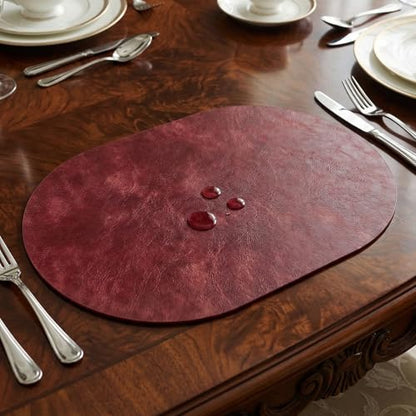 Placemats, Oval Placemats 2mm Ultra Thick Faux Leather Table Mats, Heat Resistant Waterproof Wipeable Dining Mats for Kitchen Table, Set of 12, Wine Red - color: Wine Red, size: Placemats set of 12
