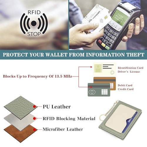 GAEKEAO Wallet Women RFID Blocking Small Bifold Vegan Leather Ladies Mini Purse with ID Window Zipper Change Pocket - color: Z-Green & White