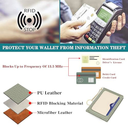 GAEKEAO Wallet Women RFID Blocking Small Bifold Vegan Leather Ladies Mini Purse with ID Window Zipper Change Pocket - color: Z-Green & White